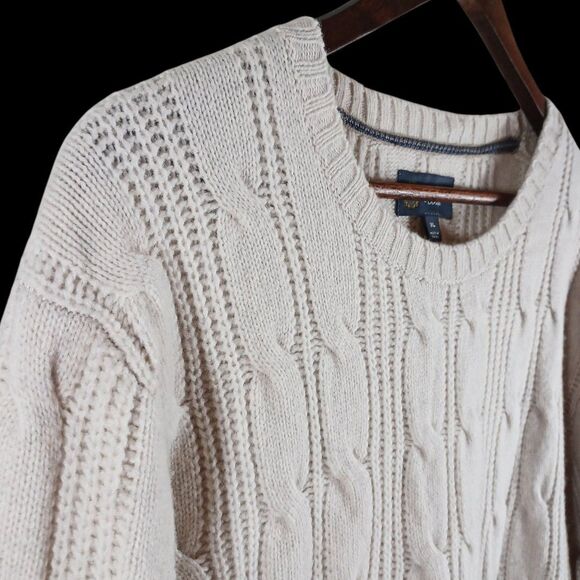 Wallin & Bros Mens XL Fisherman Cream 100% Lambswool Chunky Cable Knit Sweater - Picture 3 of 7